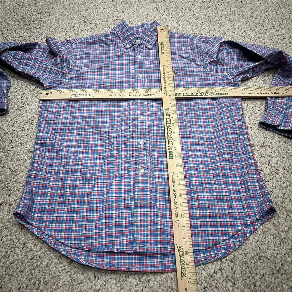 Ralph Lauren Men's Button Down Long Sleeve Shirt Sz L Plaid Flesh Pony Blue Pink
